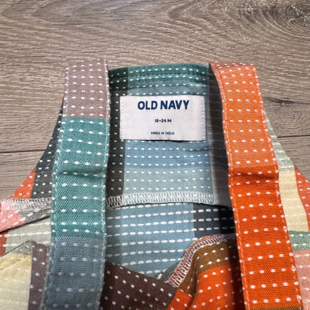 Old Navy Toddler Boys Orange Plaid Dobby Dot Bubble Romper 18-24M